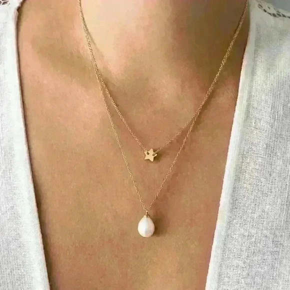 Adornia Jewelry - Adornia 14K Gold Plated Star & Baroque Pearl Layered Necklace
